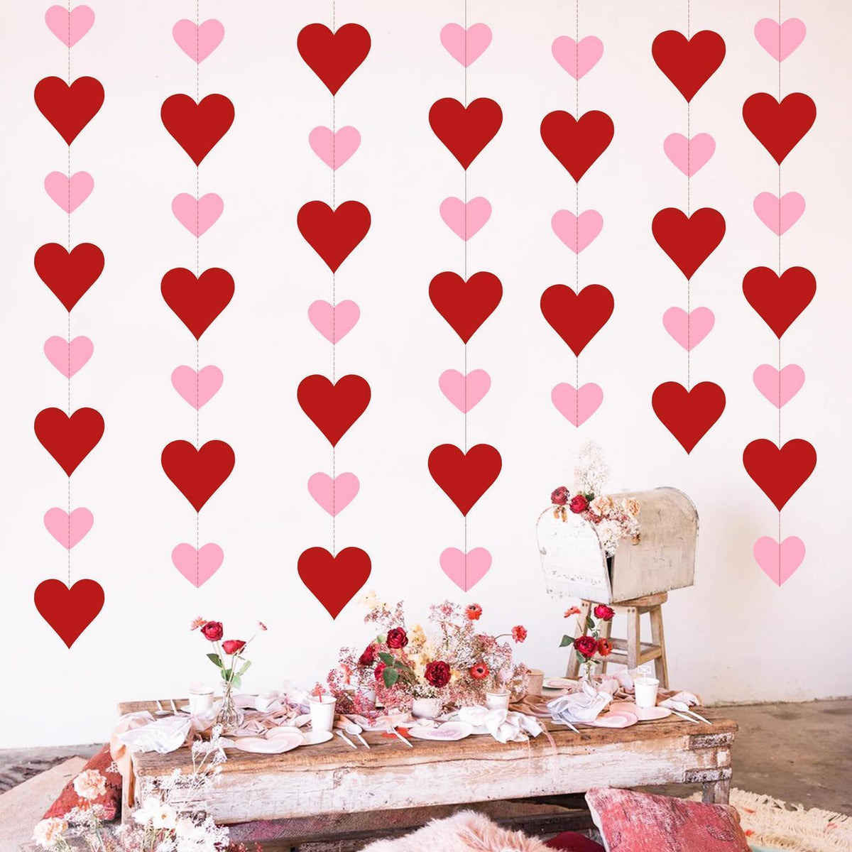 Valentinstags Herzgirlande – 4x 3m Rot & Rosa