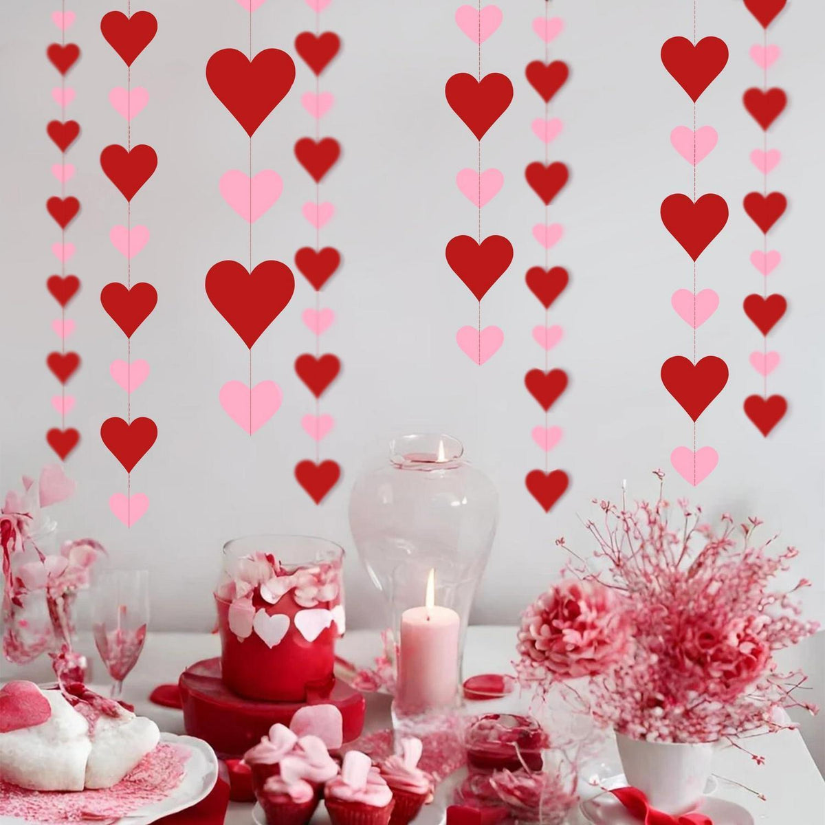 Valentinstags Herzgirlande – 4x 3m Rot & Rosa