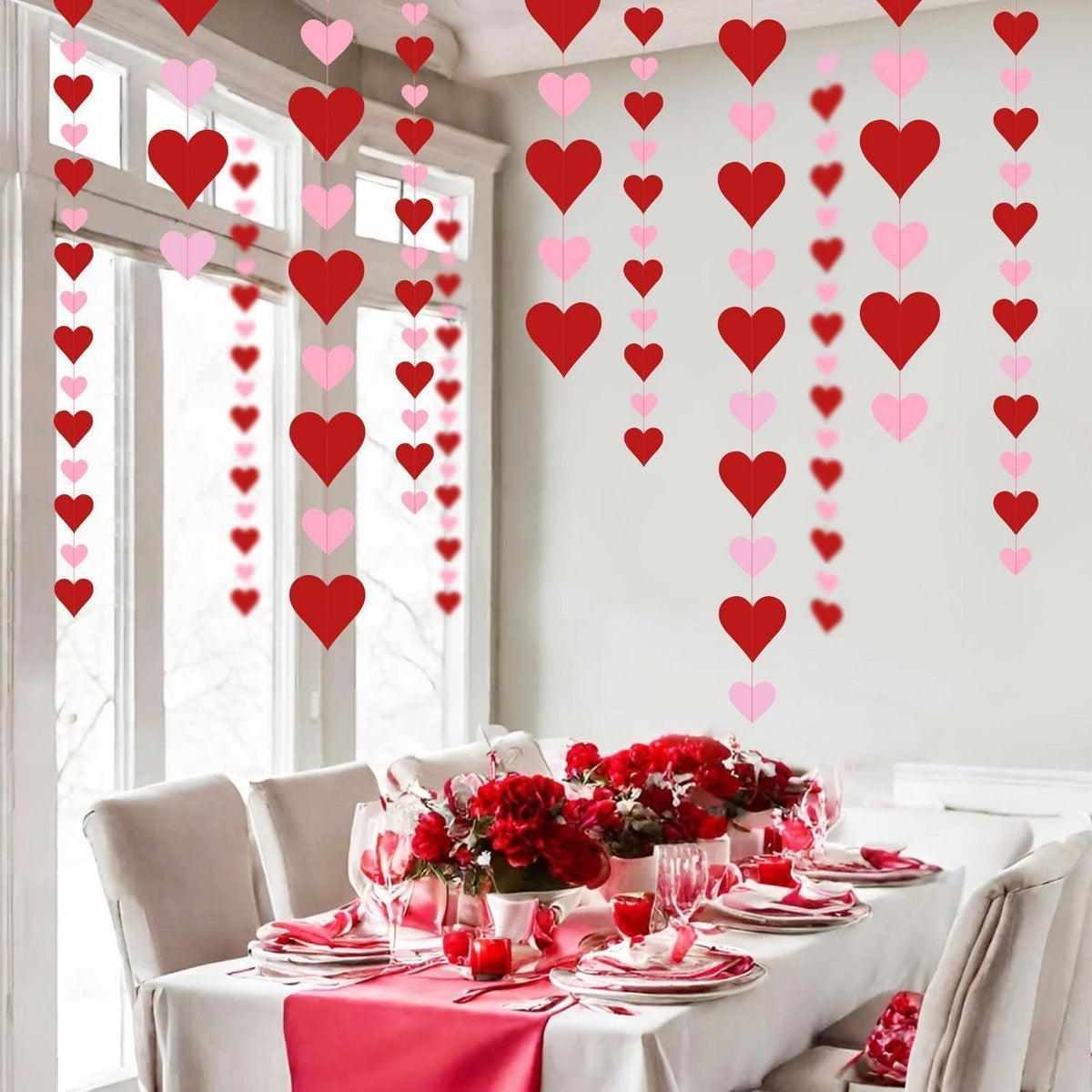 Valentinstags Herzgirlande – 4x 3m Rot & Rosa