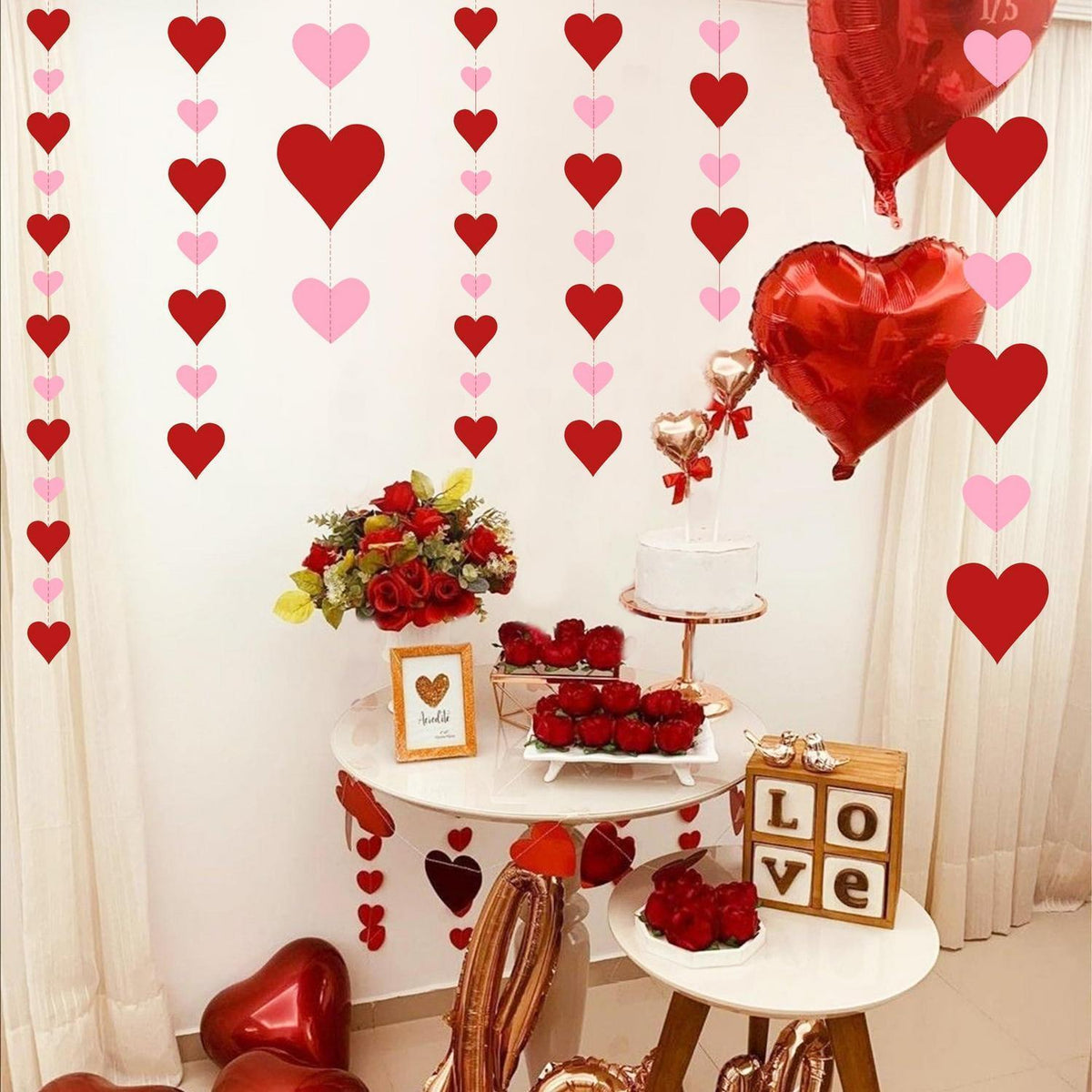 Valentinstags Herzgirlande – 4x 3m Rot & Rosa