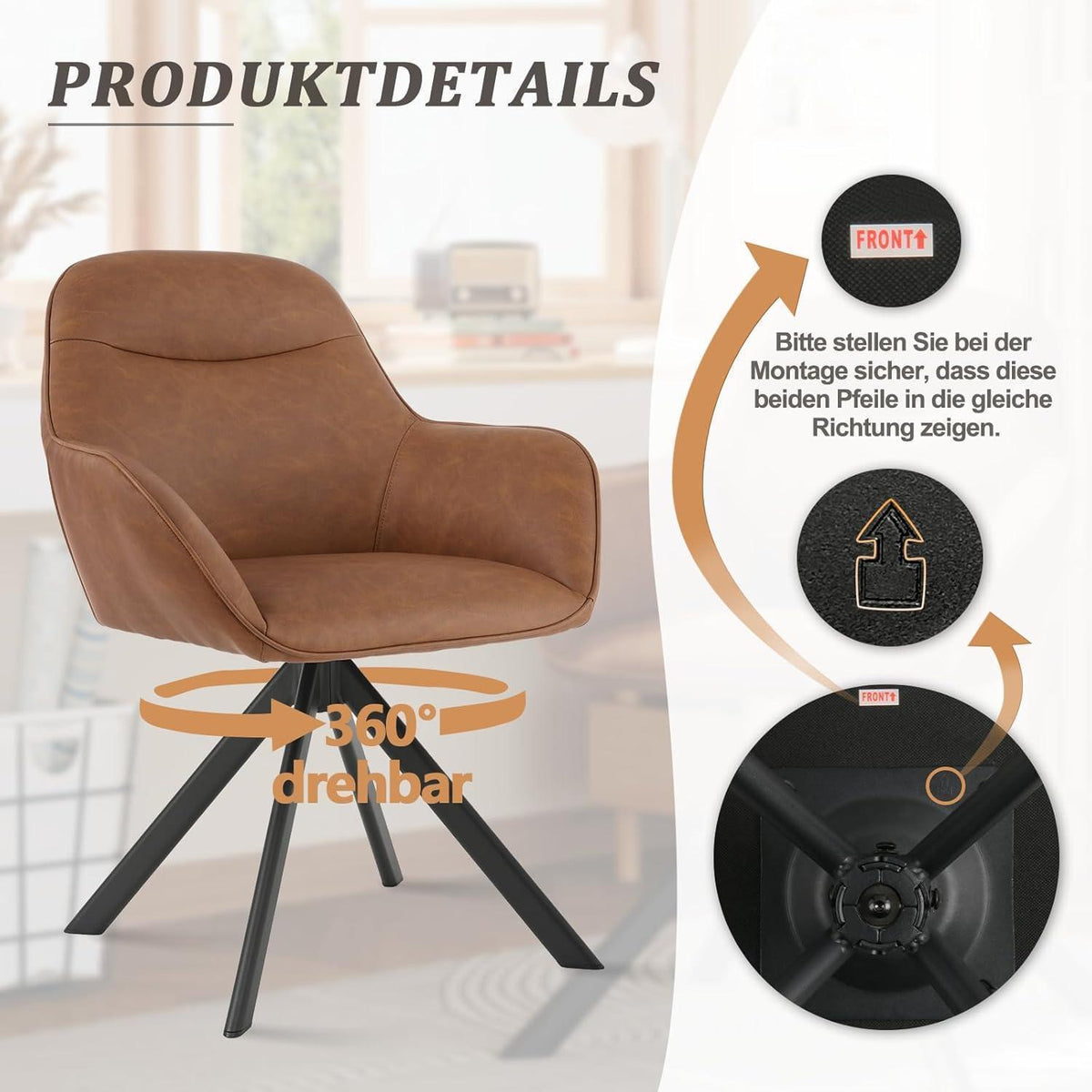 Drehbarer Esszimmerstuhl 2er Set Braun mit Armlehne