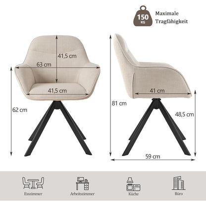 Drehbarer Esszimmerstuhl Beige 2er Set mit Armlehne