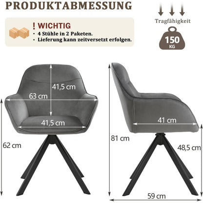 Drehbarer Esszimmerstuhl Set Dunkelgrau mit Armlehne