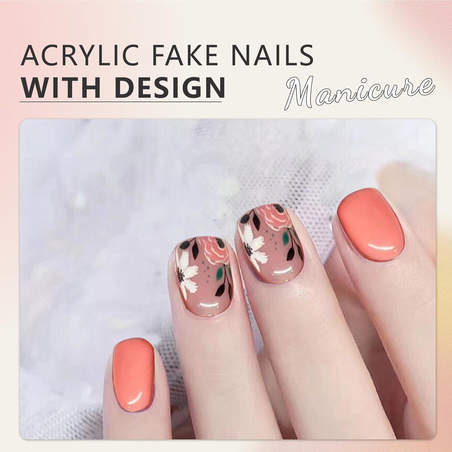 Premium Künstliche Nägel Set 24 Stück Kurz Rot-Orange Acryl Glänzend