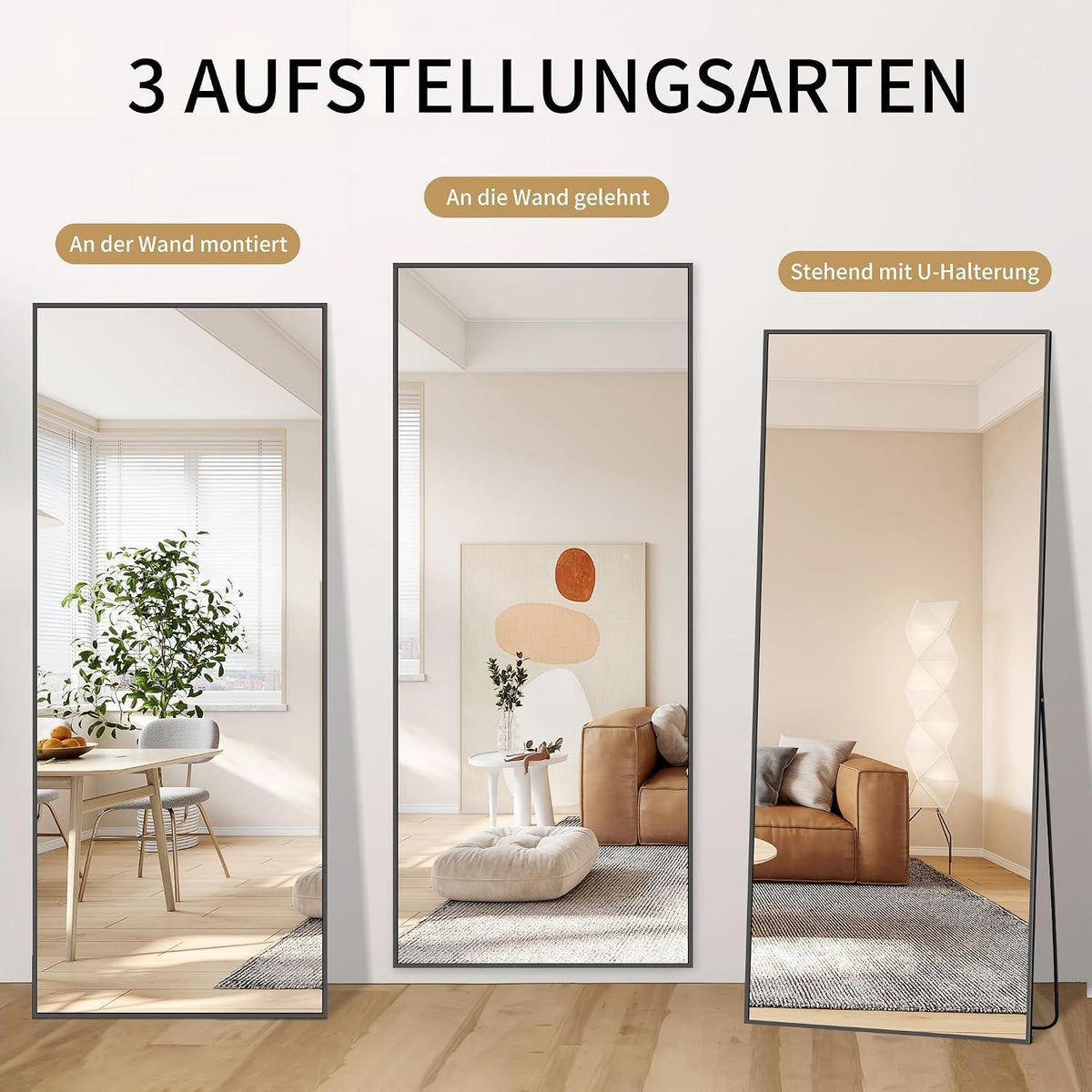 Großer Standspiegel Rechteckig mit Aluminiumrahmen – 179x65cm