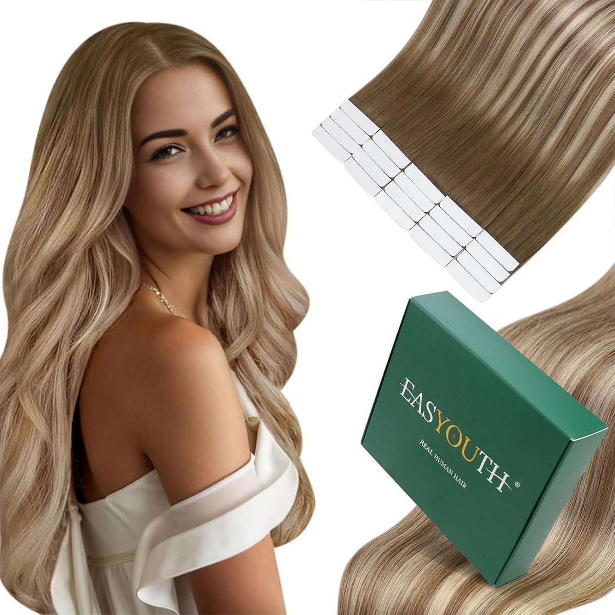 Echthaar Tape Extensions Blond Ombre 50cm