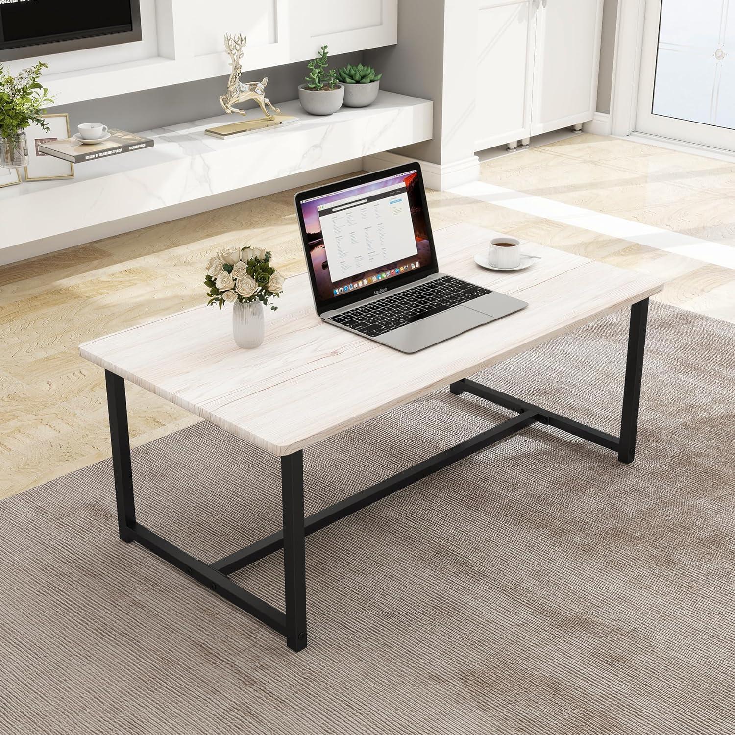 Vintage Couchtisch 90x45x42cm mit Stauraum, Metallgestell, Eiche