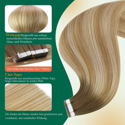 Echthaar Tape-in Extensions 60cm Blond Balayage Ombre