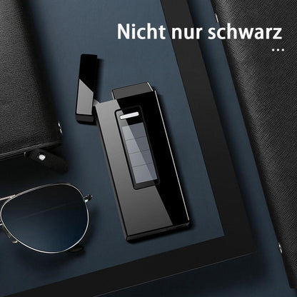 Schwarzes Solar-Feuerzeug, Windproof, Nachfüllbar, Gold EIS