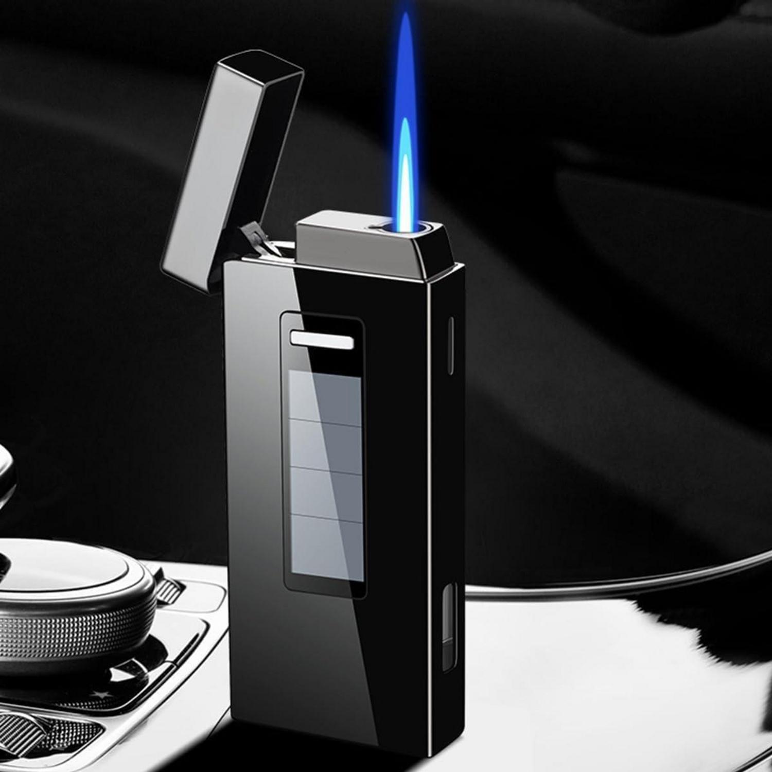 Winddichtes Solar-Feuerzeug in Schwarz/Gold - Nachfüllbar & elegant - Geschenkkarton - Männergeschenk