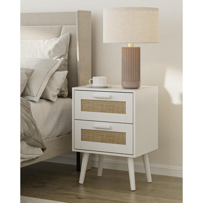 HEYZOEY Rattan Nachttisch mit Schublade für Schlafzimmer