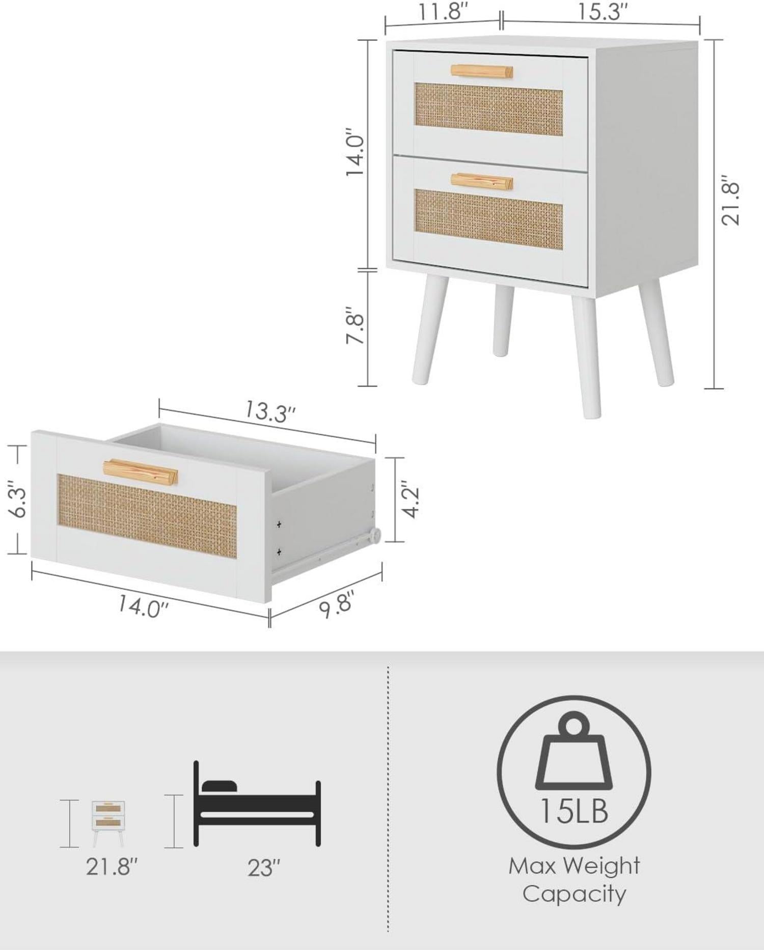 HEYZOEY Rattan Nachttisch mit Schublade für Schlafzimmer