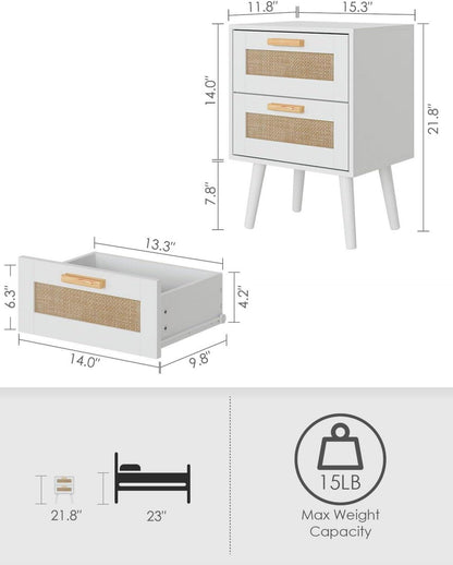 HEYZOEY Rattan Nachttisch mit Schublade für Schlafzimmer