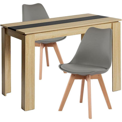 Esszimmergruppe Eiche-Schwarz 110cm mit 2 Grau Stühlen