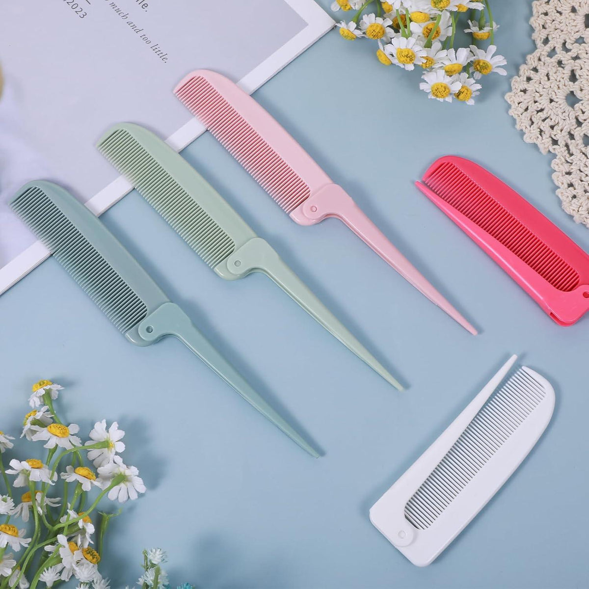 5er Set Faltbarer Kamm Stielkamm Mini Haarbürsten - Haarstyling Frauen Männer
