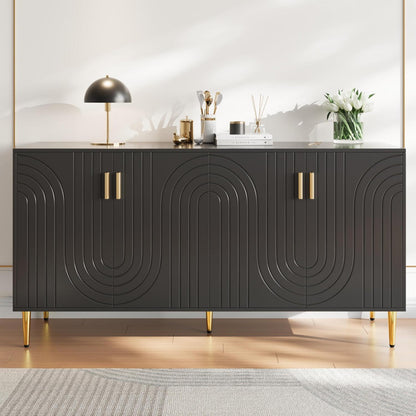 Modernes Sideboard mit 2 Türen & 4 Schubladen (152x40x75cm) Schwarz