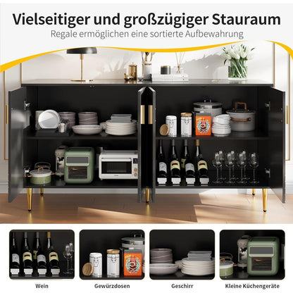 Modernes Sideboard mit 2 Türen & 4 Schubladen (152x40x75cm) Schwarz