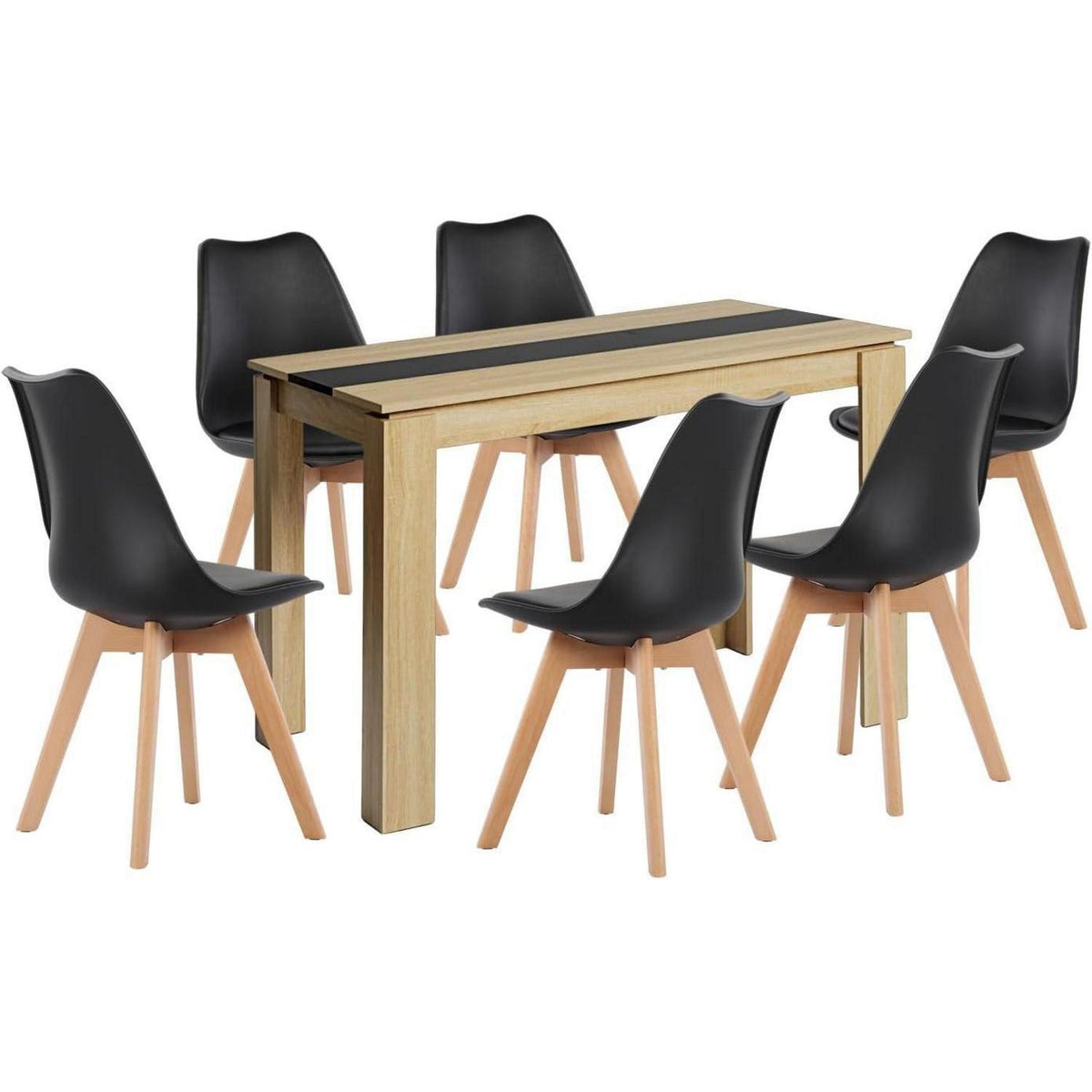 Esszimmergruppe Eiche-Schwarz mit 6 Stühlen (110cm)