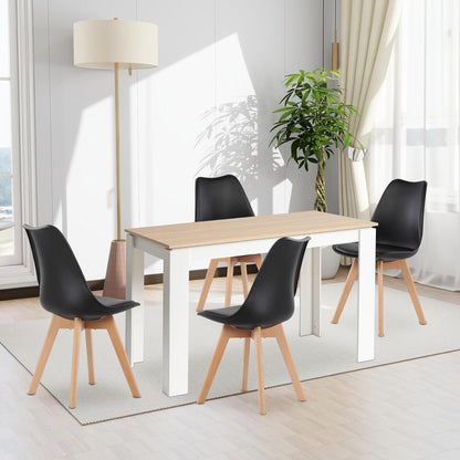 Esszimmergruppe Eiche-Weiß 120cm mit 4 Schwarz Stühlen
