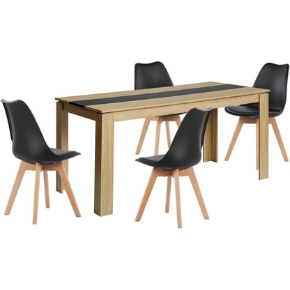 Esszimmergruppe Eiche-Schwarz: Tisch 160cm + 4 Stühle