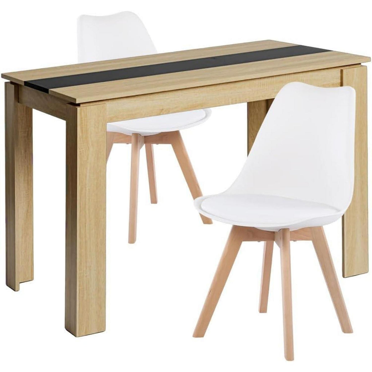Esszimmergruppe Eiche-Schwarz 110cm mit 2 weißen Stühlen