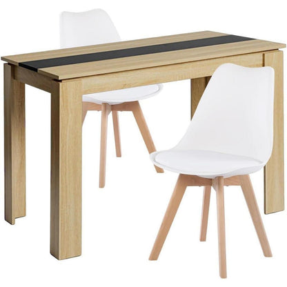 Esszimmergruppe Eiche-Schwarz 110cm mit 2 weißen Stühlen