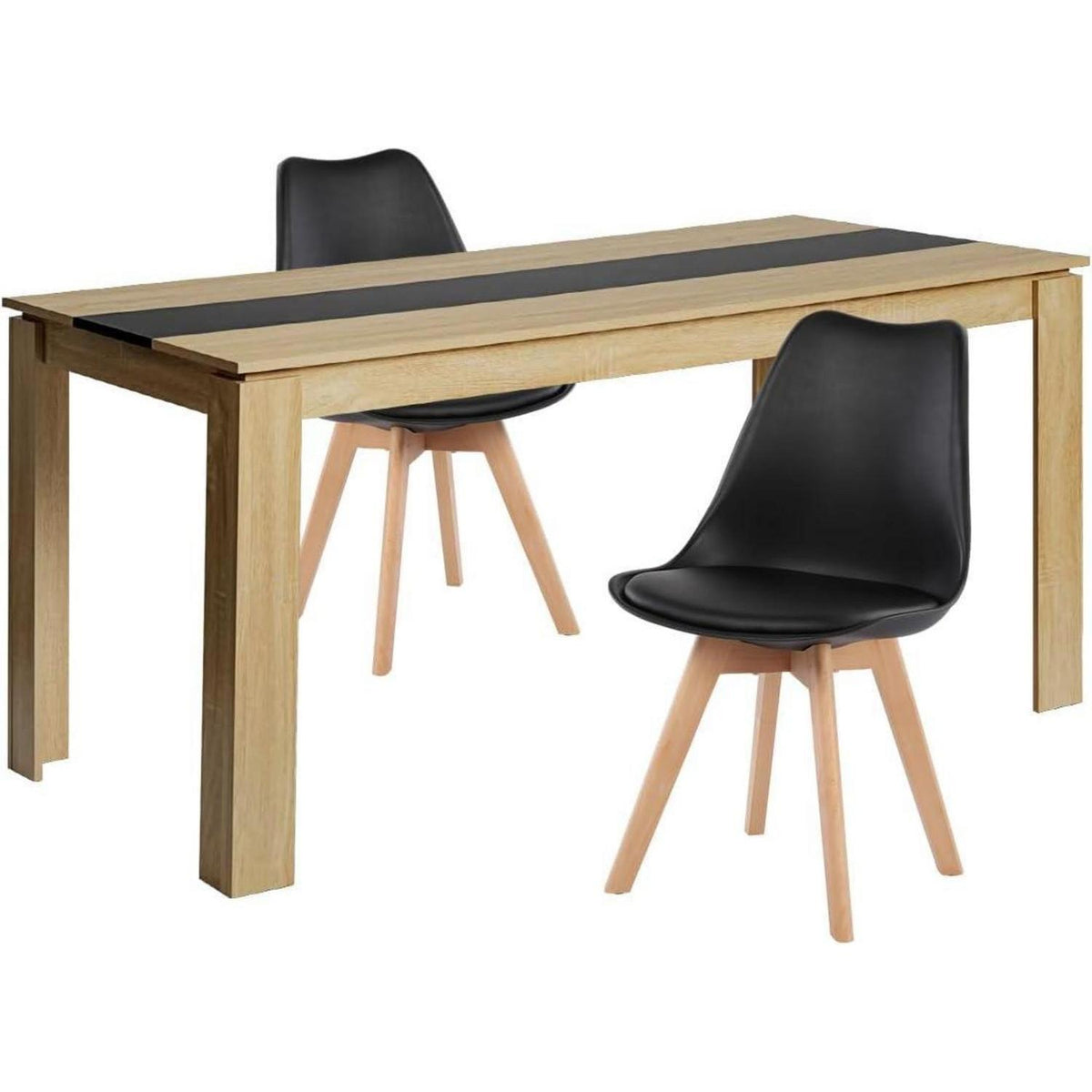 Esszimmergruppe Eiche-Schwarz: Tisch 160cm + 2 Stühle