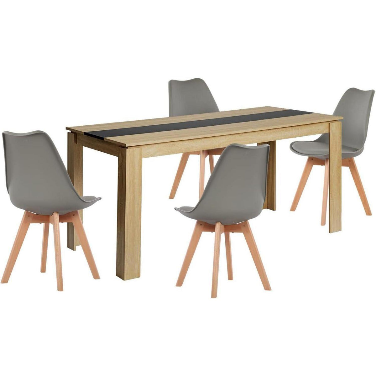 Esszimmergruppe Eiche-Schwarz 160cm mit 4 Grau Stühlen