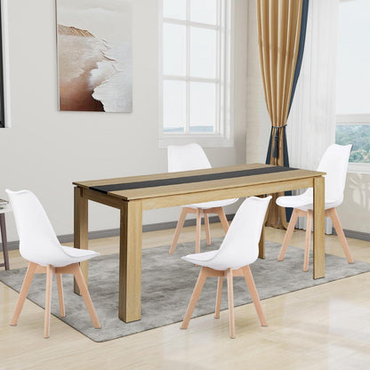 Esszimmergruppe Eiche-Schwarz 160cm mit 4 weißen Stühlen