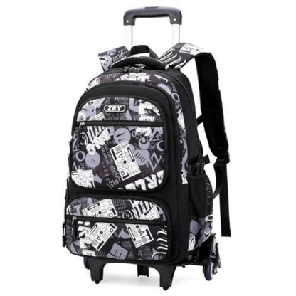 Trolley Schulrucksack Teenager, Abnehmbar, 6 Räder, Schwarz