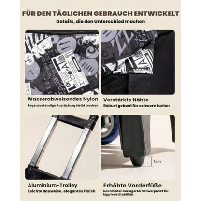 Trolley Schulrucksack Teenager, Abnehmbar, 6 Räder, Schwarz