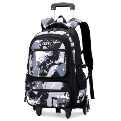 Trolley Schulrucksack Teenager, Abnehmbar, 6 Räder, Schwarz/Grau
