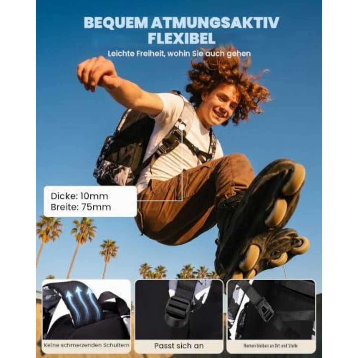 Trolley Schulrucksack Teenager, Abnehmbar, 6 Räder, Schwarz/Grau