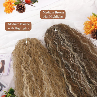Lockige Wellige Pferdeschwanz Haarverlängerung 56cm Mittleres Blond