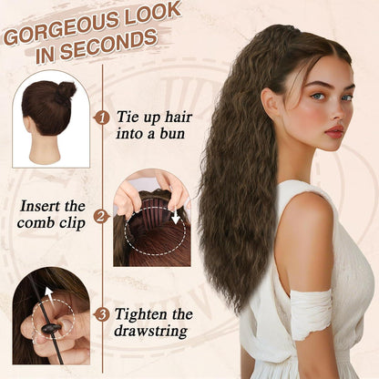 Ponytail Extension 56cm Welliges Haarteil Braun Frau