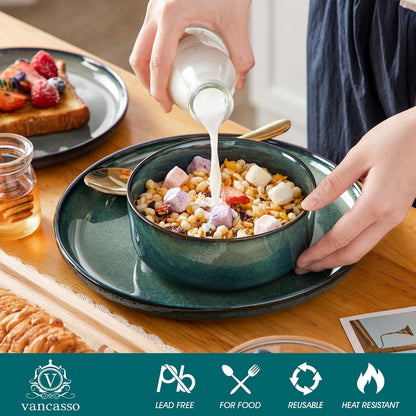 Tafelservice 6 Personen modern, Grün, 18-teilig Steinzeug
