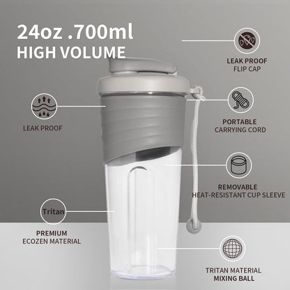 700ml Protein Shaker Tritan BPA-free Silikongriff Fitness Grau