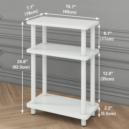 Schmaler Beistelltisch 3-stufig mit Ablage, 40x18x62,5cm, Weiß