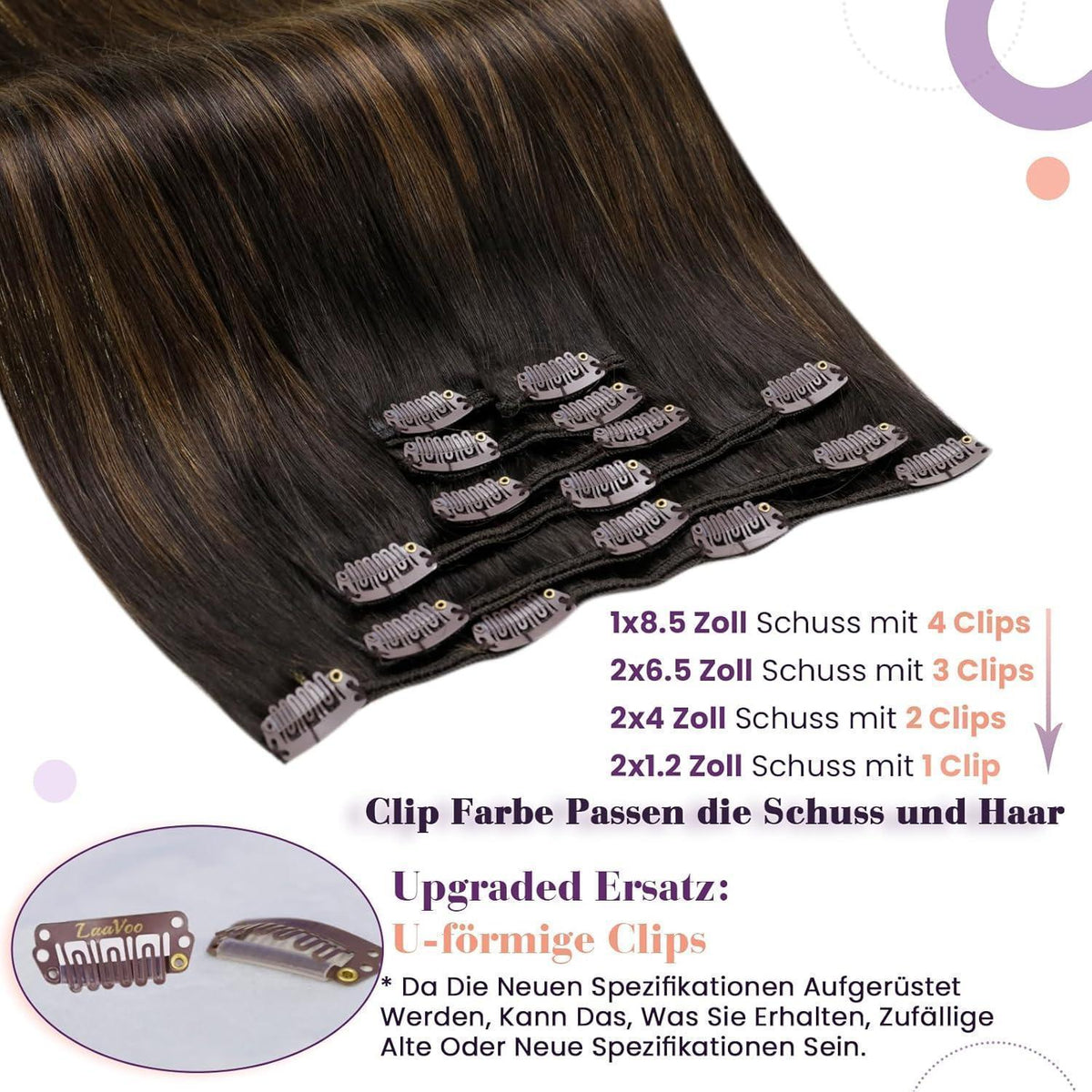 Clip-In Echthaar Extensions Braun Balayage 35cm