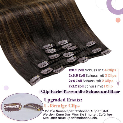Clip-In Echthaar Extensions Braun Balayage 35cm