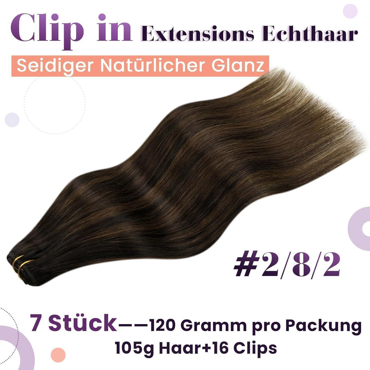 Clip-In Echthaar Extensions Braun Balayage 35cm