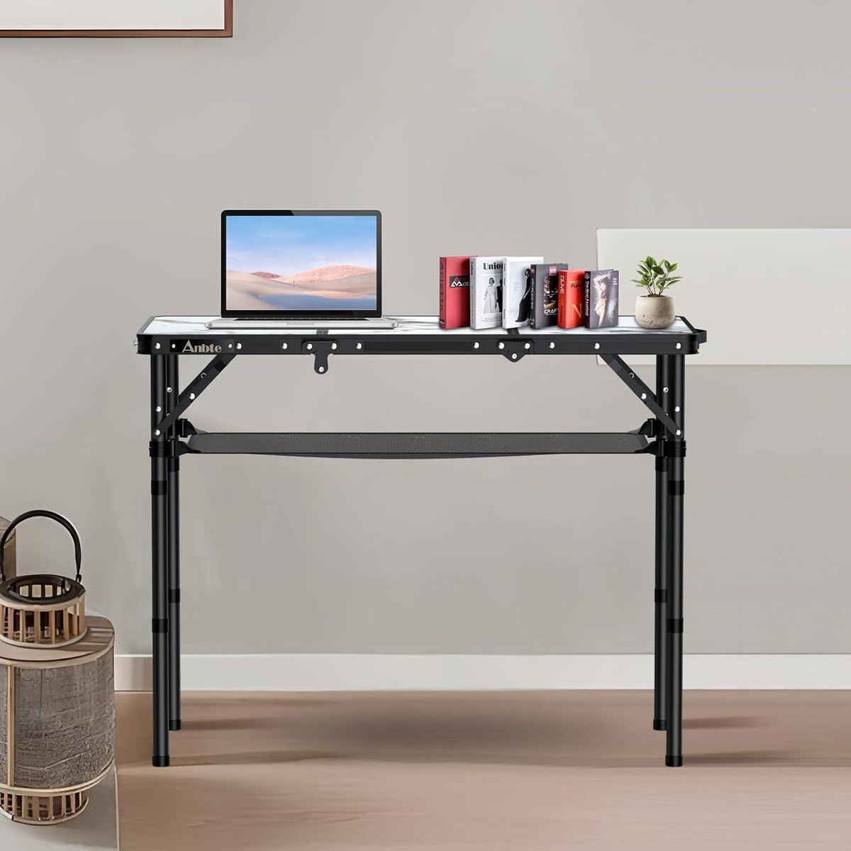 Klapptisch Aluminium 88x40cm 3 Höhen, Marmor Weiß