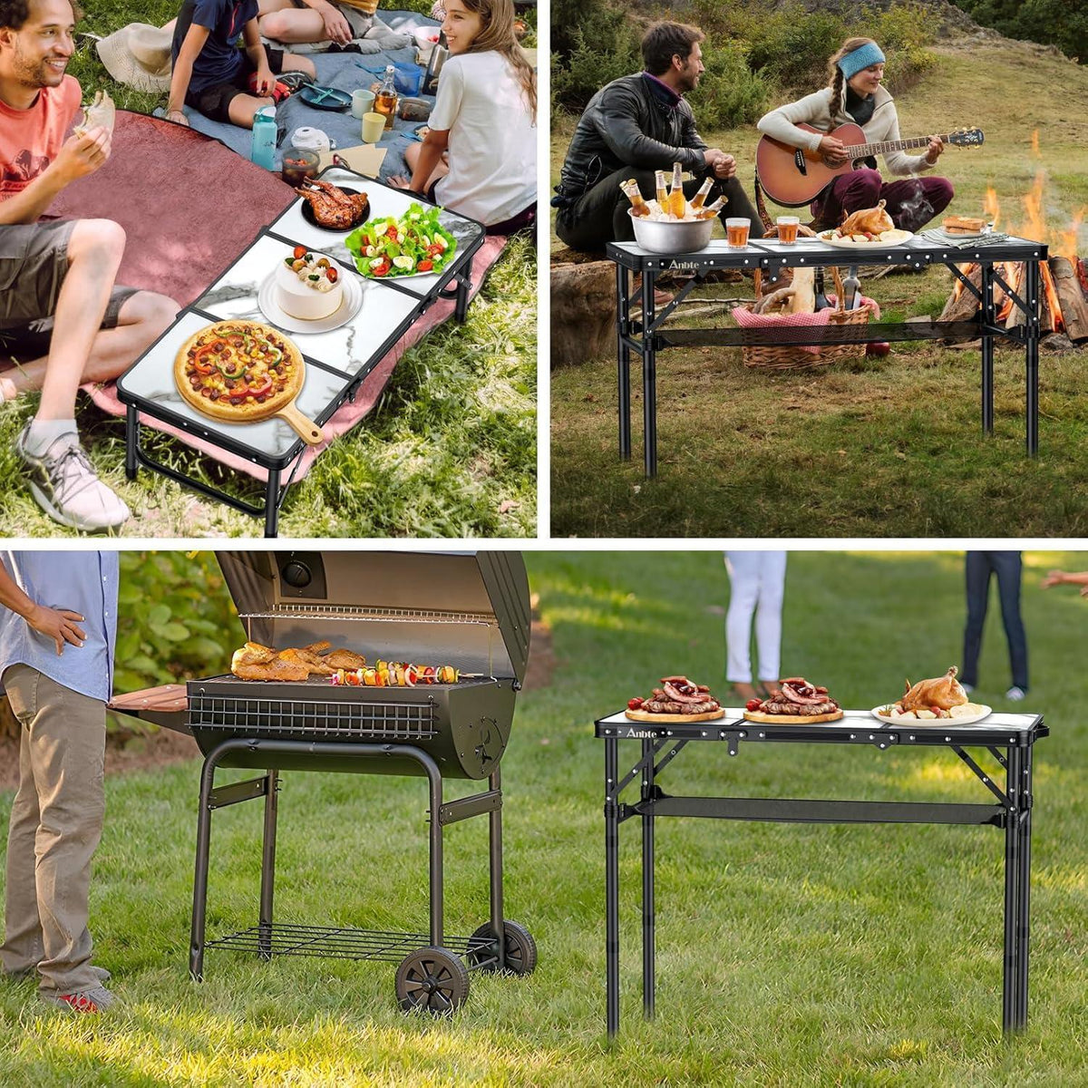 Klapptisch Aluminium 88x40cm 3 Höhen, Marmor Weiß