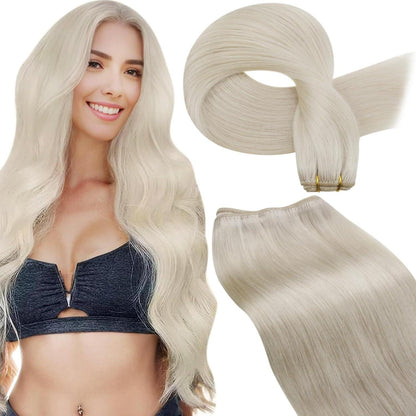 Echthaar Tressen Blond Platinblond 45cm zum Einnähen