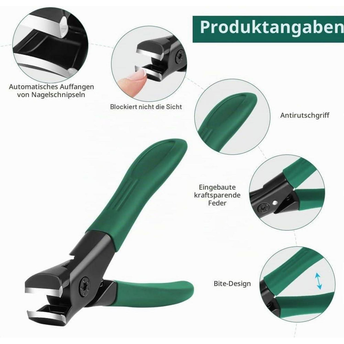 Nagelknipser für dicke Nägel mit Auffangbehälter – Grün