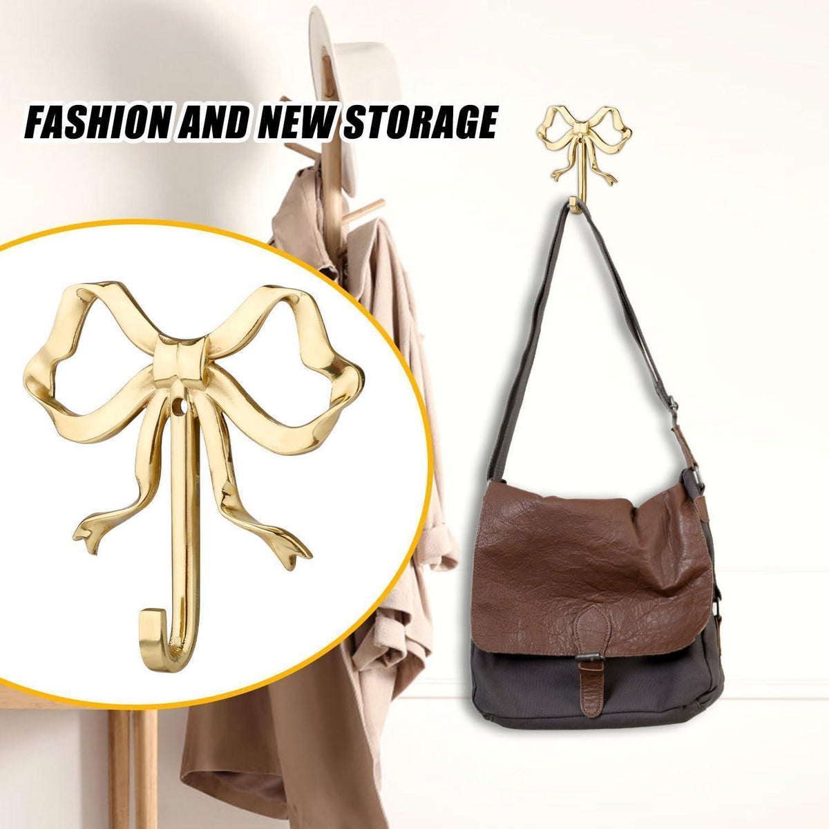 Vintage Wandhaken mit Schleife – Goldener Kleiderhaken
