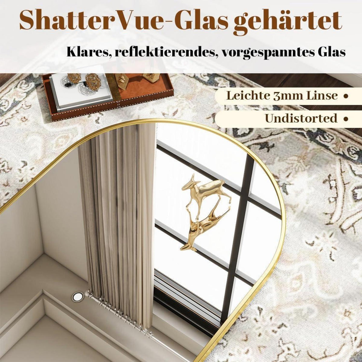 Bogen Wandspiegel Gold 100x75 cm | Badezimmer Spiegel Deko