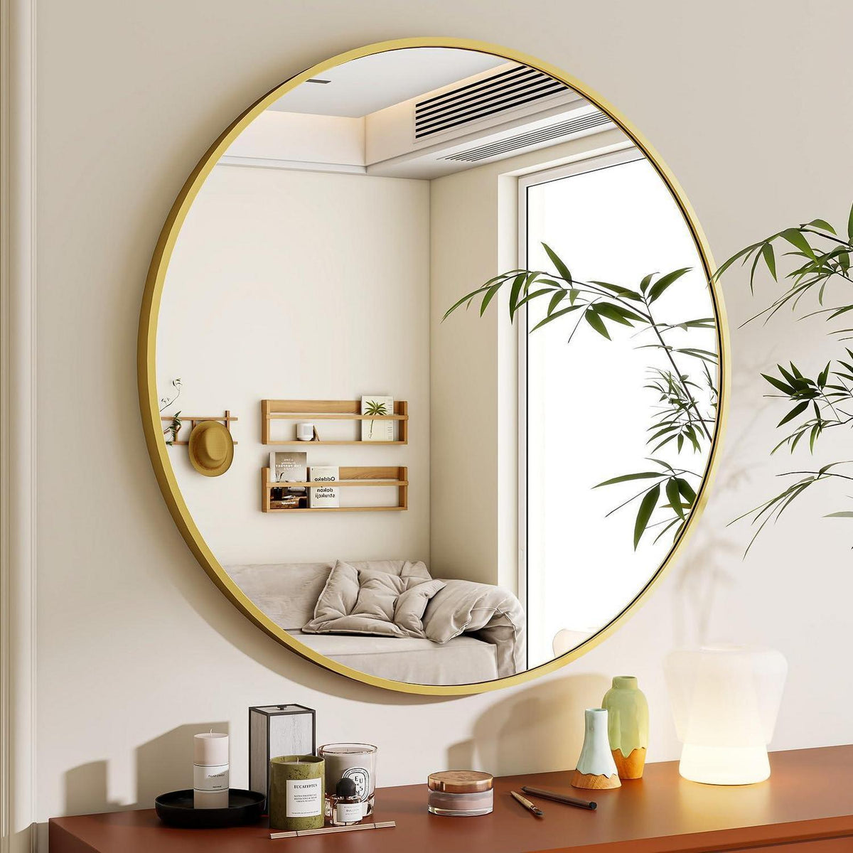Runder Wandspiegel 76cm mit Gold Aluminiumrahmen