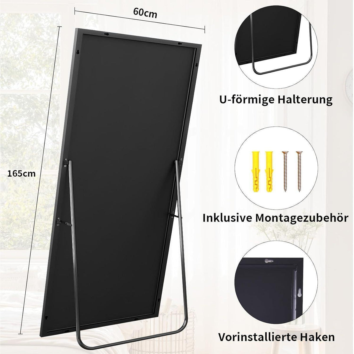 Großer Standspiegel 165x60cm – Bruchsicher & Wandhängend