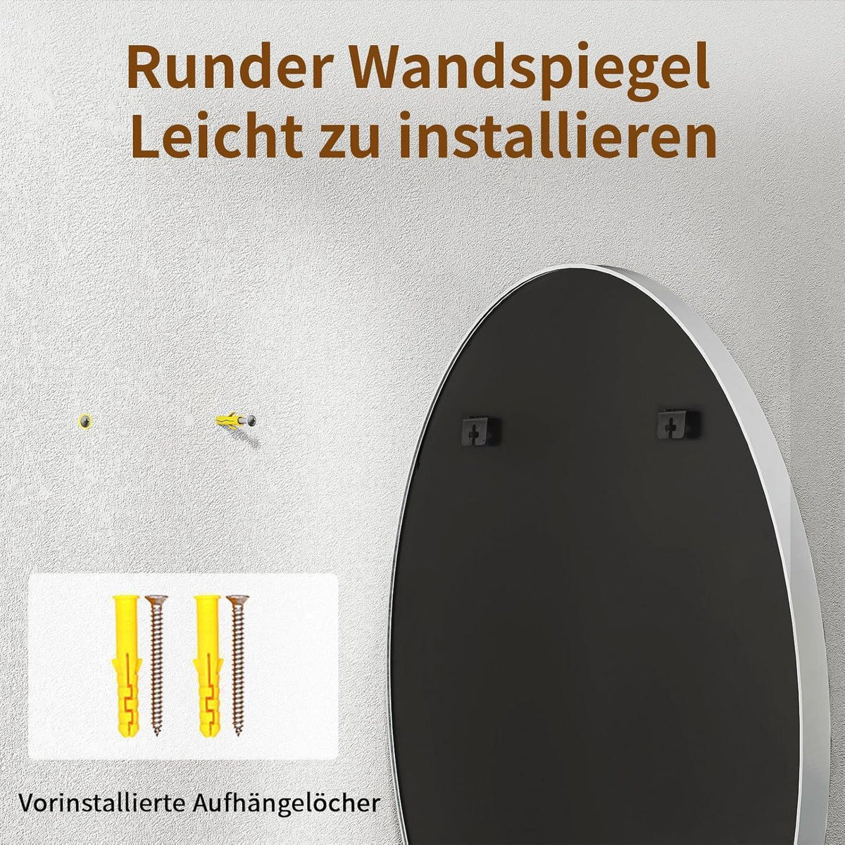 Runder Wandspiegel 76cm mit Silber Aluminiumrahmen